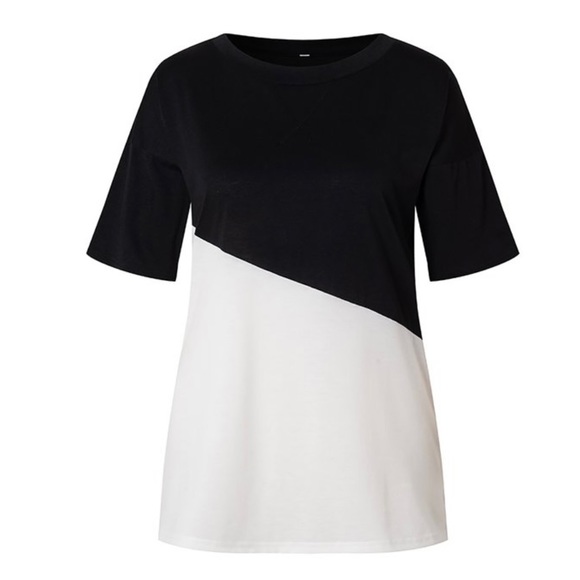 LAPA Women's Contrast Color Short Sleeve T-shirt Stitching Casual Loose Fit Tops - Picture 3 of 5